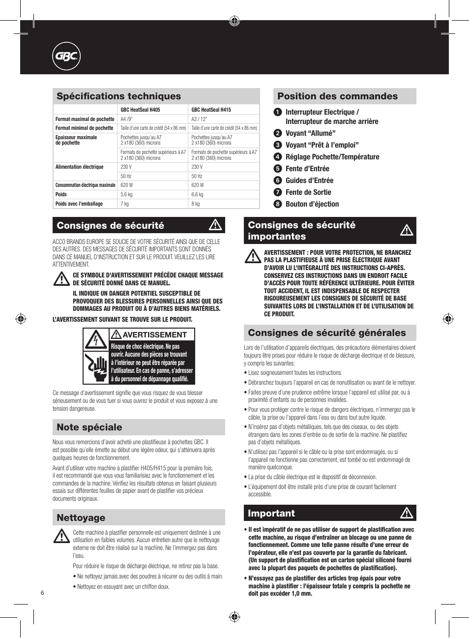 GBC H415 HeatSeal User Manual | Page 6 / 38