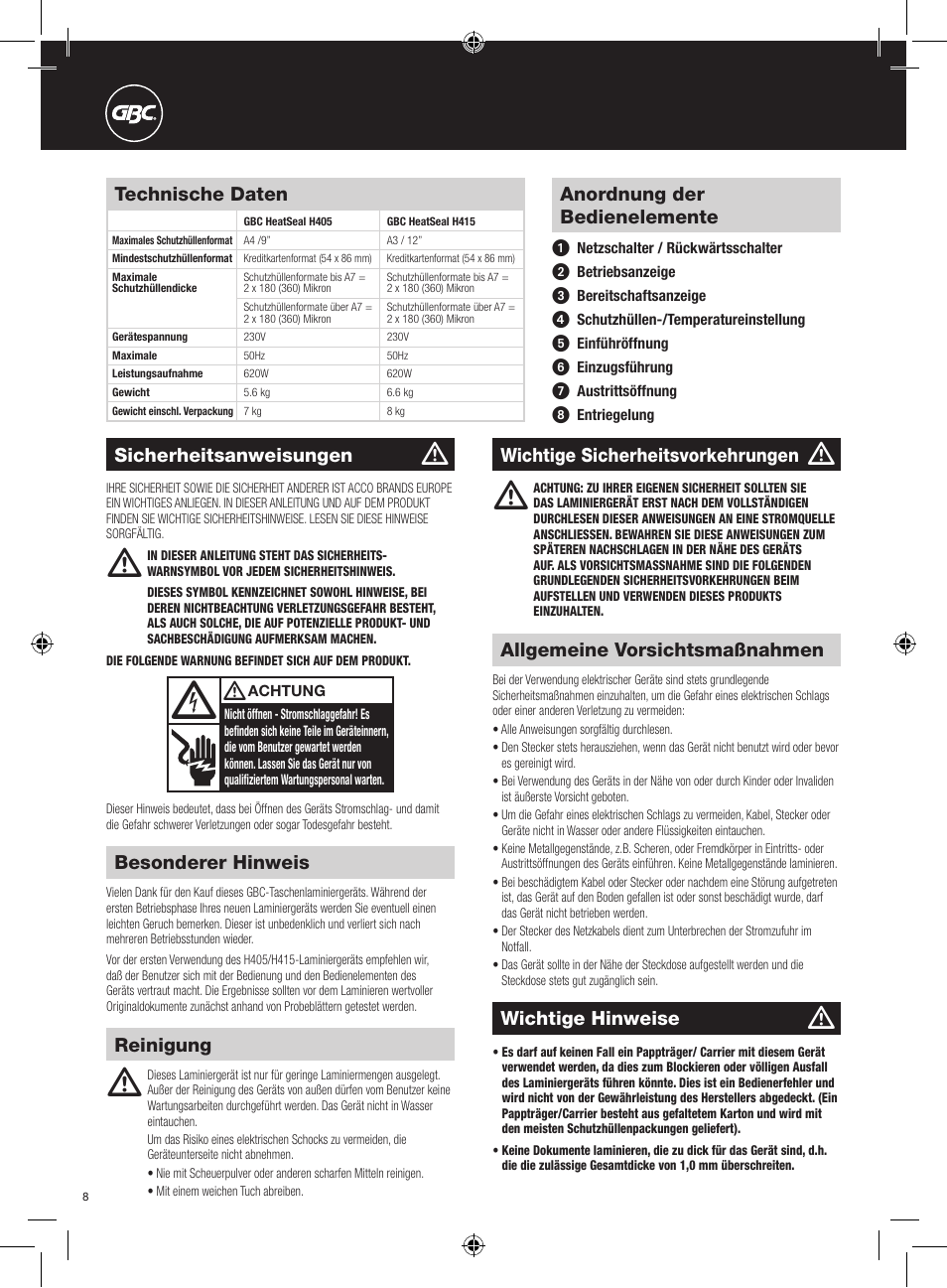 GBC H415 HeatSeal User Manual | Page 8 / 38