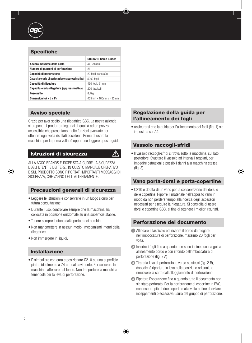 GBC C210 Comb Binder User Manual | Page 10 / 38