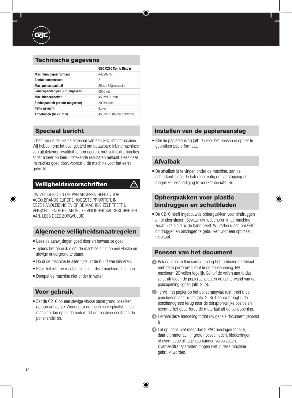 GBC C210 Comb Binder User Manual | Page 12 / 38