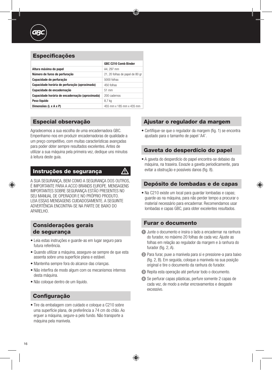 GBC C210 Comb Binder User Manual | Page 16 / 38