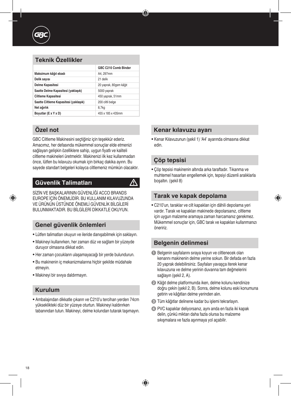 GBC C210 Comb Binder User Manual | Page 18 / 38