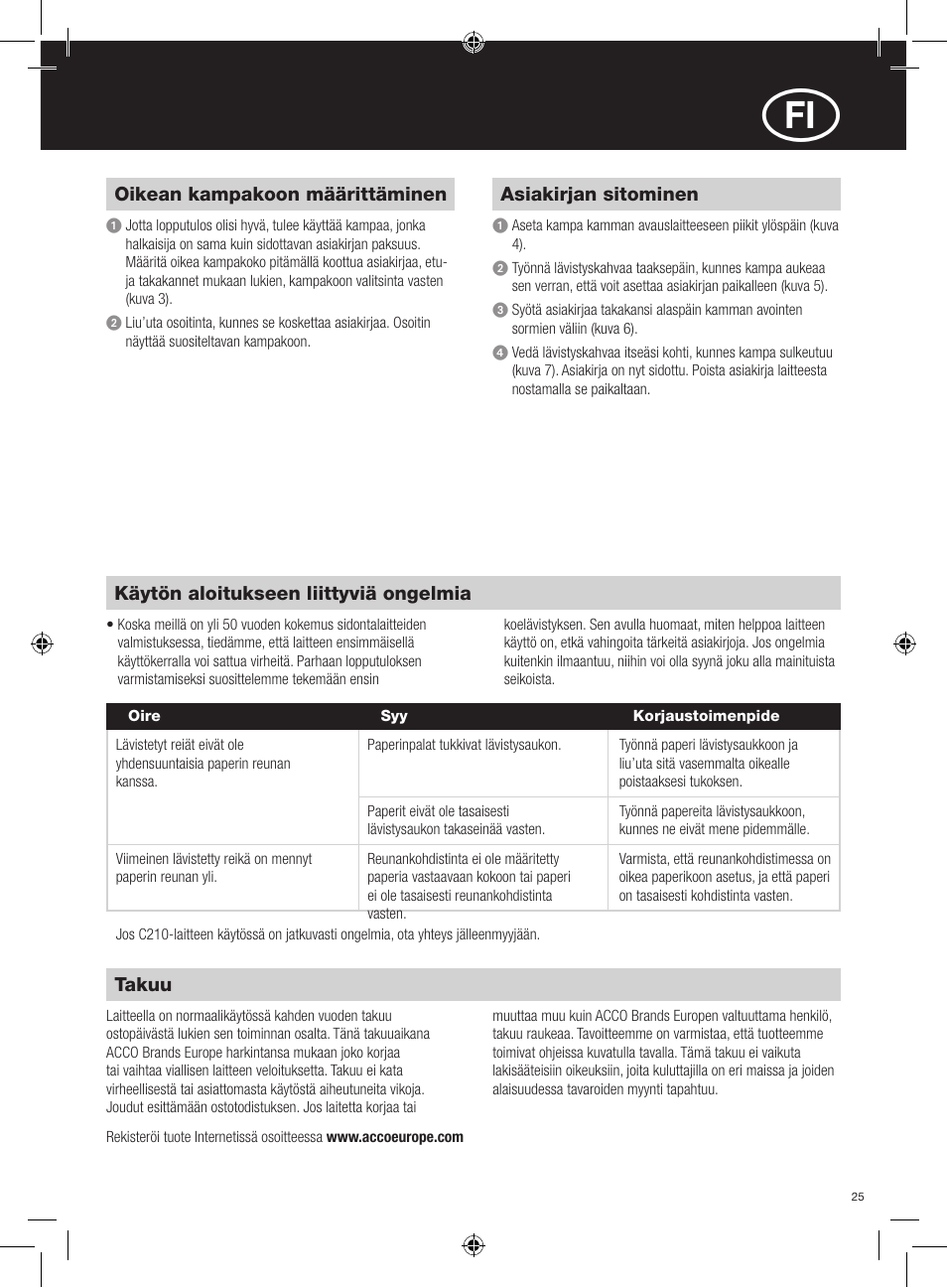 GBC C210 Comb Binder User Manual | Page 25 / 38