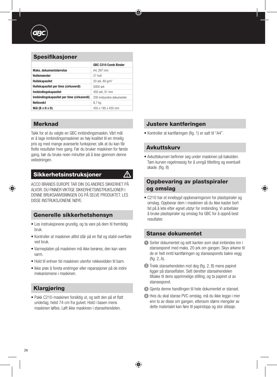 GBC C210 Comb Binder User Manual | Page 26 / 38