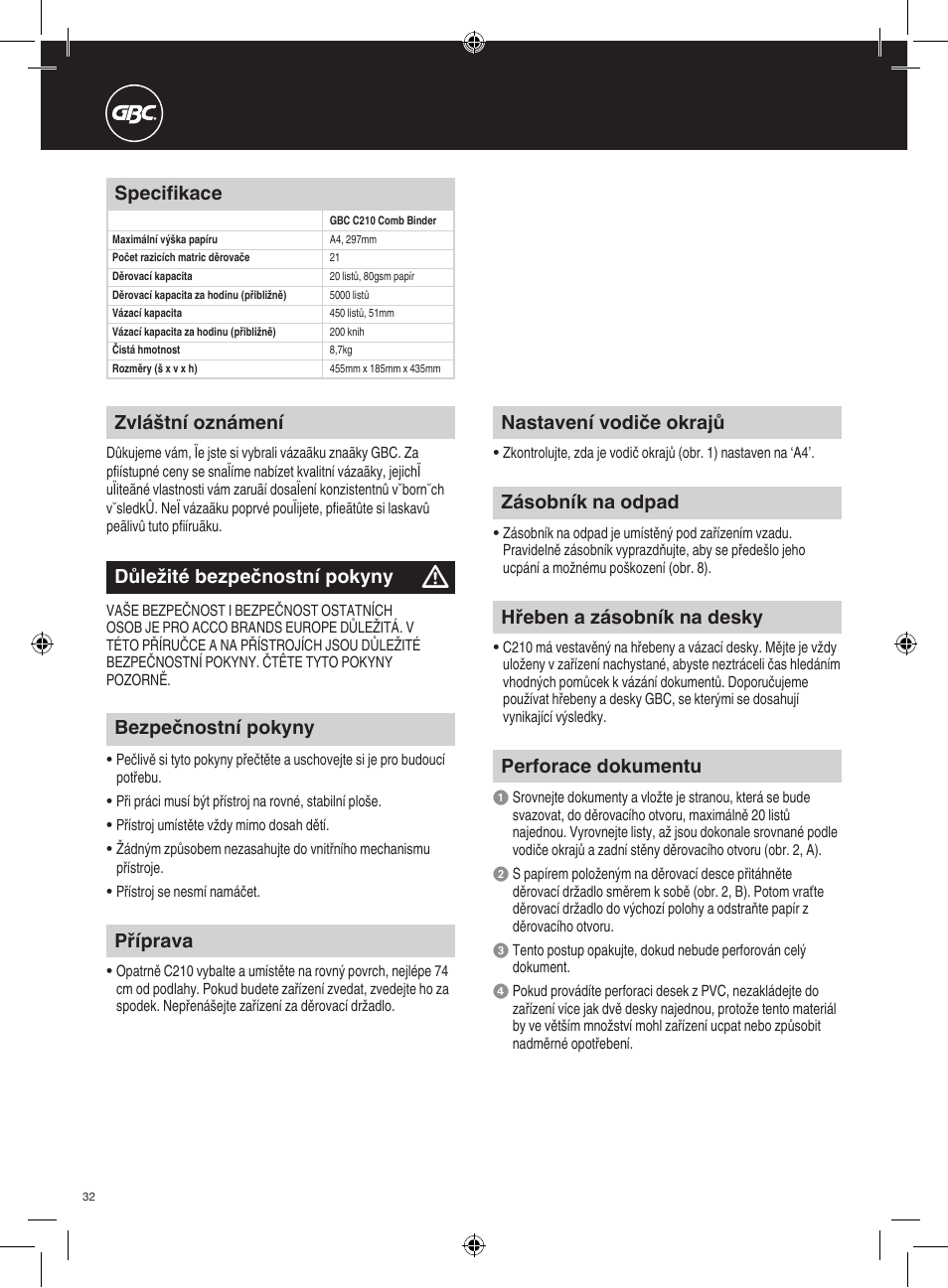 GBC C210 Comb Binder User Manual | Page 32 / 38