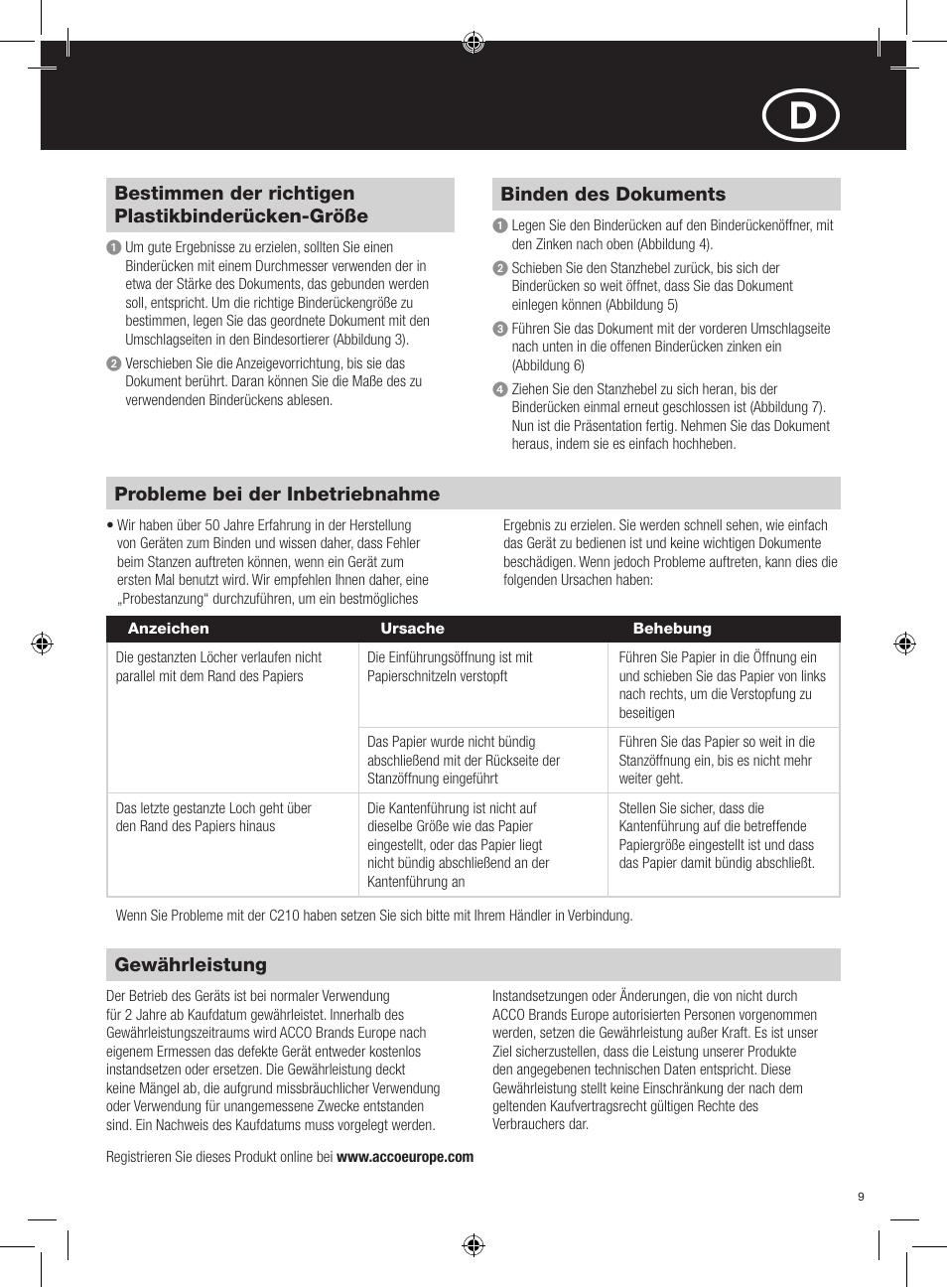 GBC C210 Comb Binder User Manual | Page 9 / 38