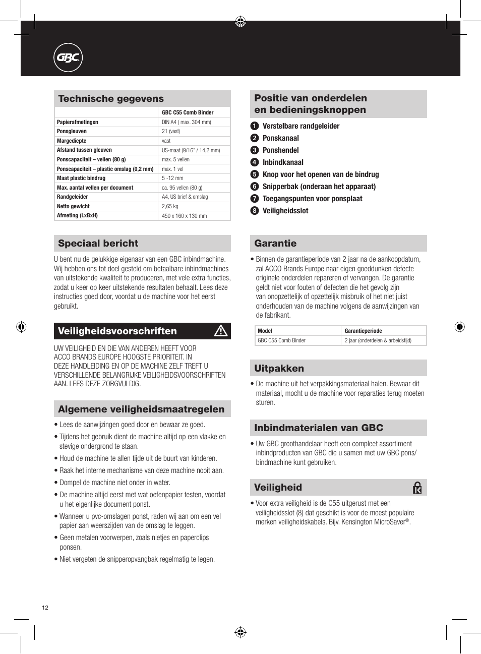 GBC C55 Comb Binder User Manual | Page 12 / 38