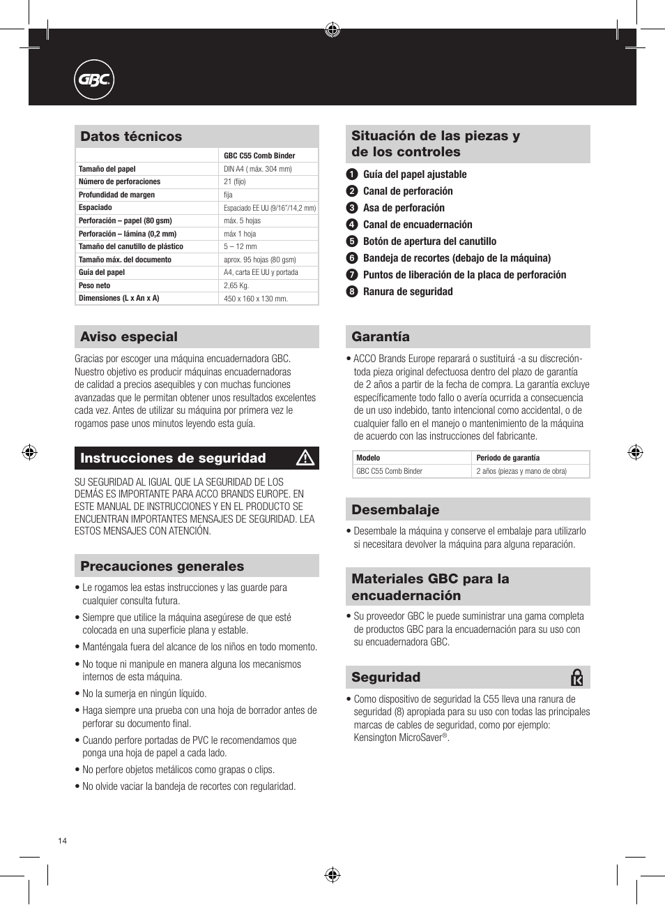 GBC C55 Comb Binder User Manual | Page 14 / 38