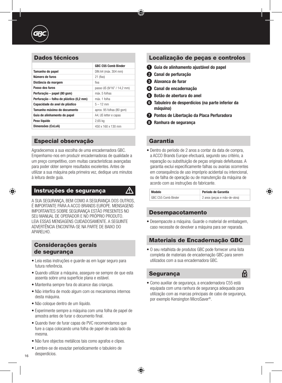 GBC C55 Comb Binder User Manual | Page 16 / 38