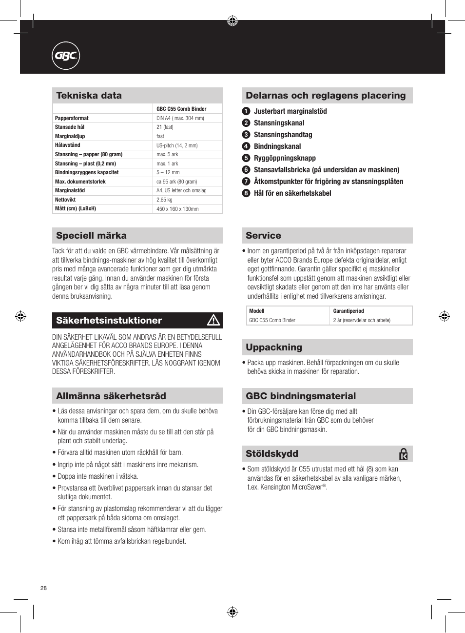 GBC C55 Comb Binder User Manual | Page 28 / 38