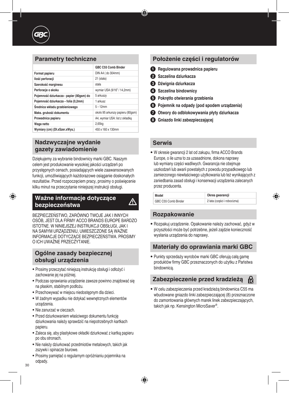 GBC C55 Comb Binder User Manual | Page 30 / 38