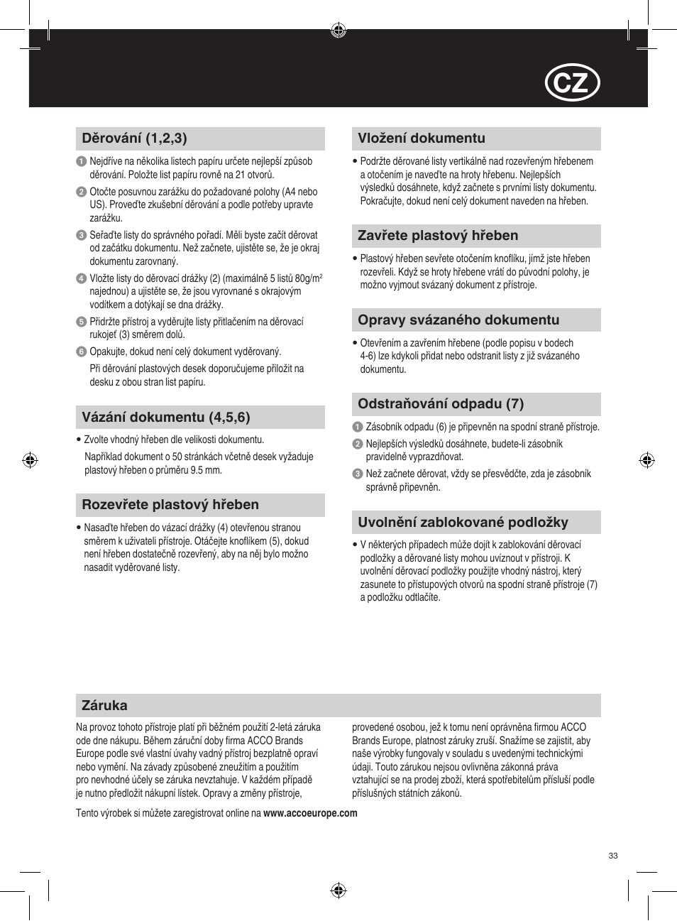 GBC C55 Comb Binder User Manual | Page 33 / 38