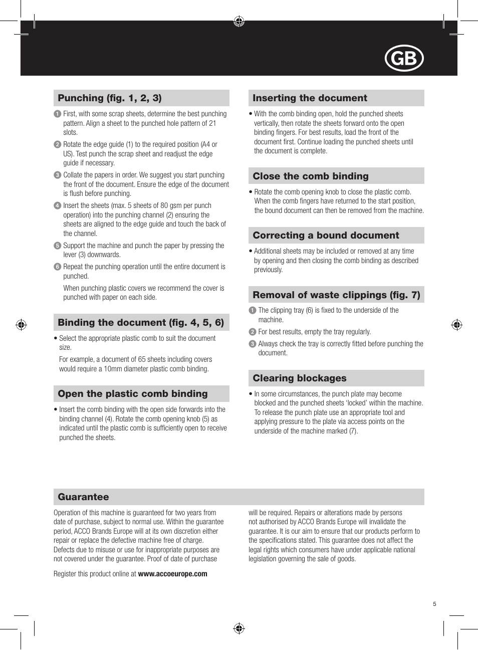 GBC C55 Comb Binder User Manual | Page 5 / 38