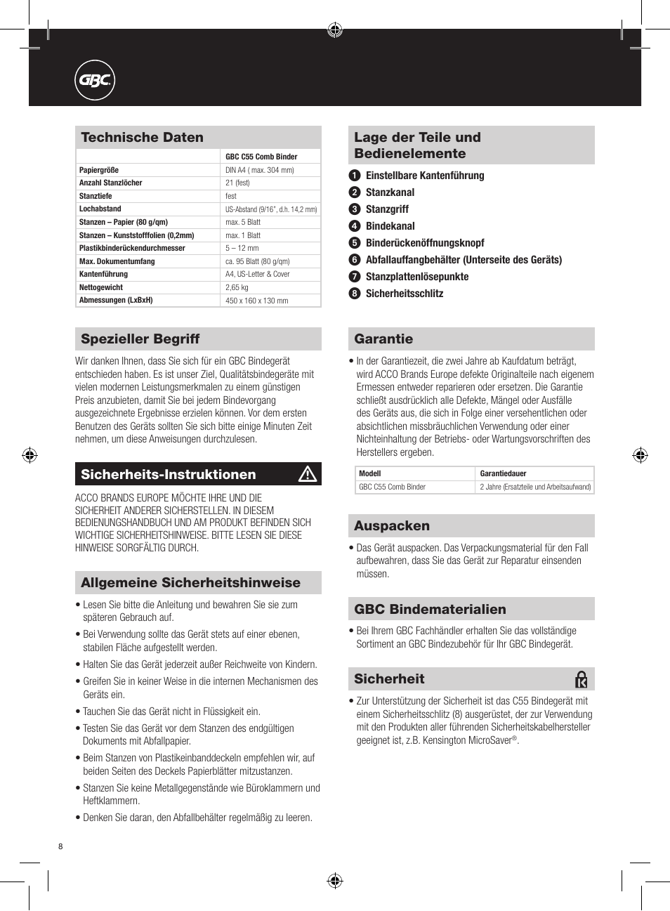 GBC C55 Comb Binder User Manual | Page 8 / 38