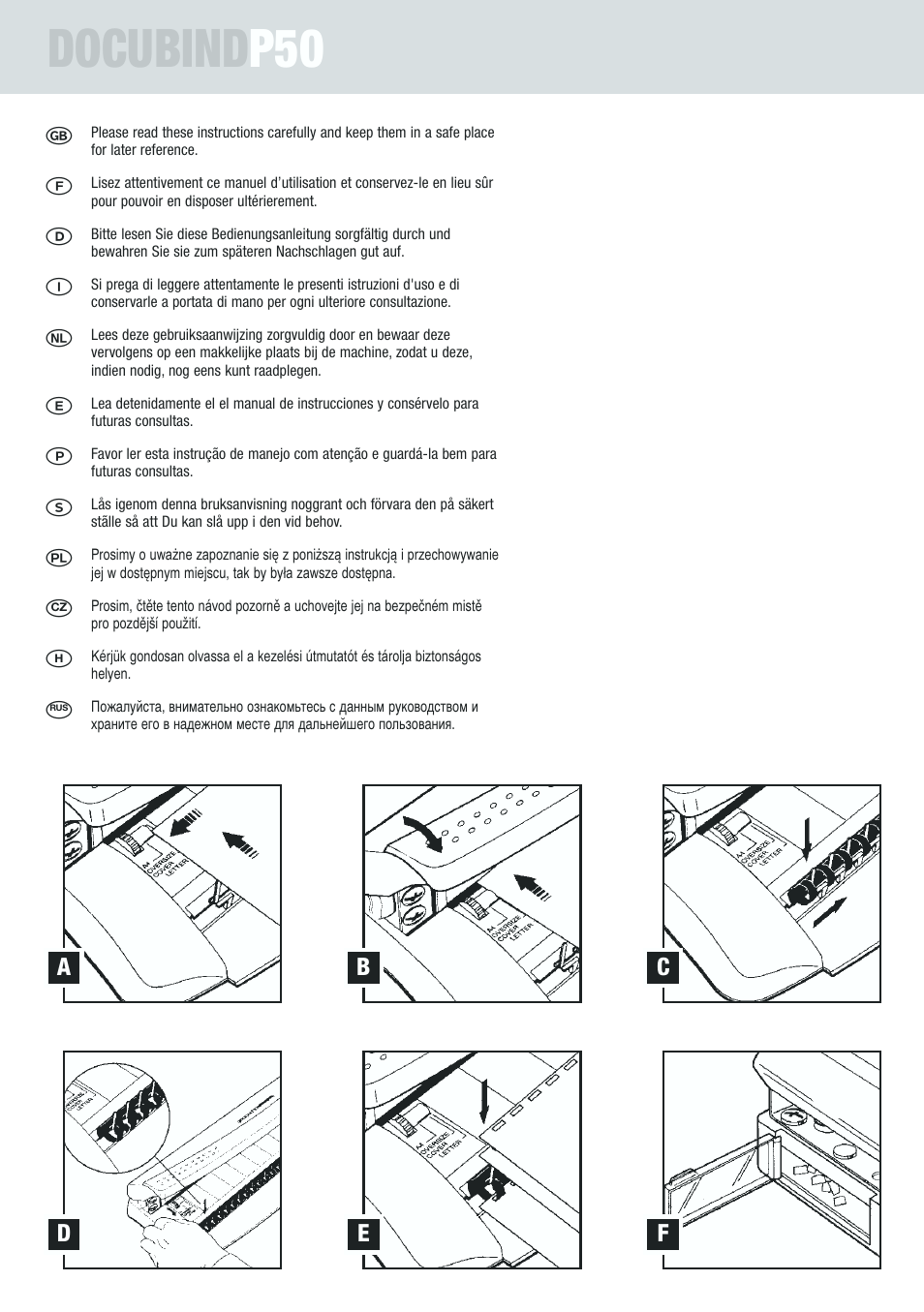 Docubind p50, ࡅ ╙ ╟ ╗ ╛ ╜ ཚ ɕ ɕ ɕ | GBC P50 DocuBind User Manual | Page 6 / 10