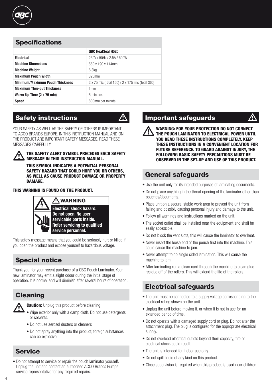 GBC H520 HeatSeal User Manual | Page 4 / 6
