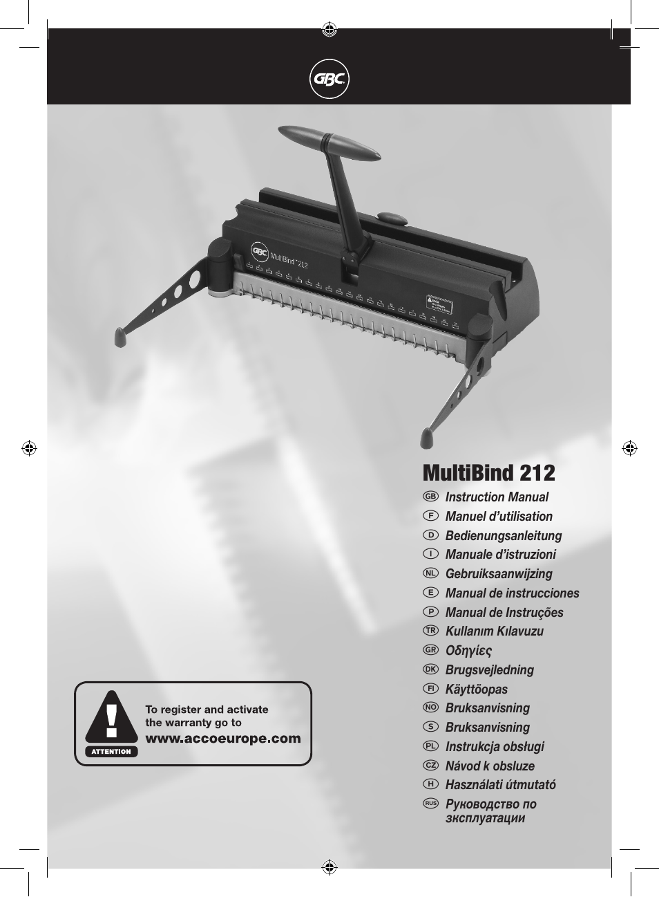 GBC 212 MultiBind User Manual | 22 pages