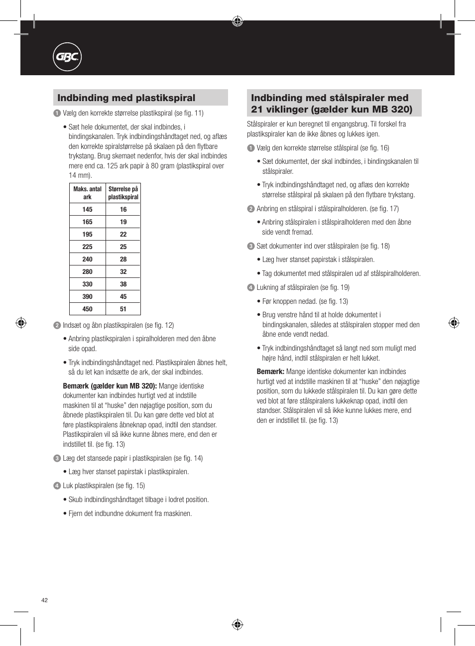Indbinding med plastikspiral | GBC 320 MultiBind User Manual | Page 42 / 74