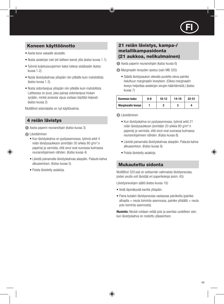GBC 320 MultiBind User Manual | Page 45 / 74