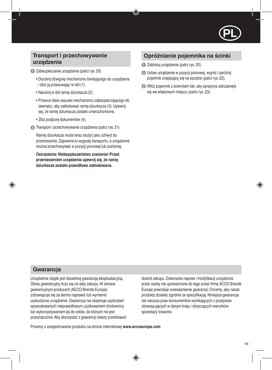 GBC 320 MultiBind User Manual | Page 59 / 74