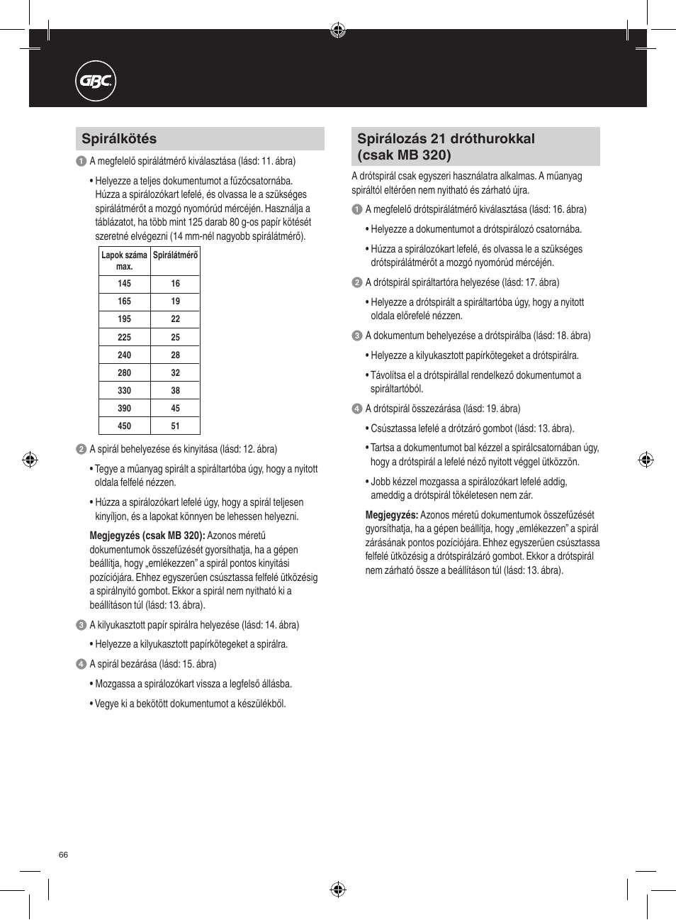 Spirálkötés | GBC 320 MultiBind User Manual | Page 66 / 74