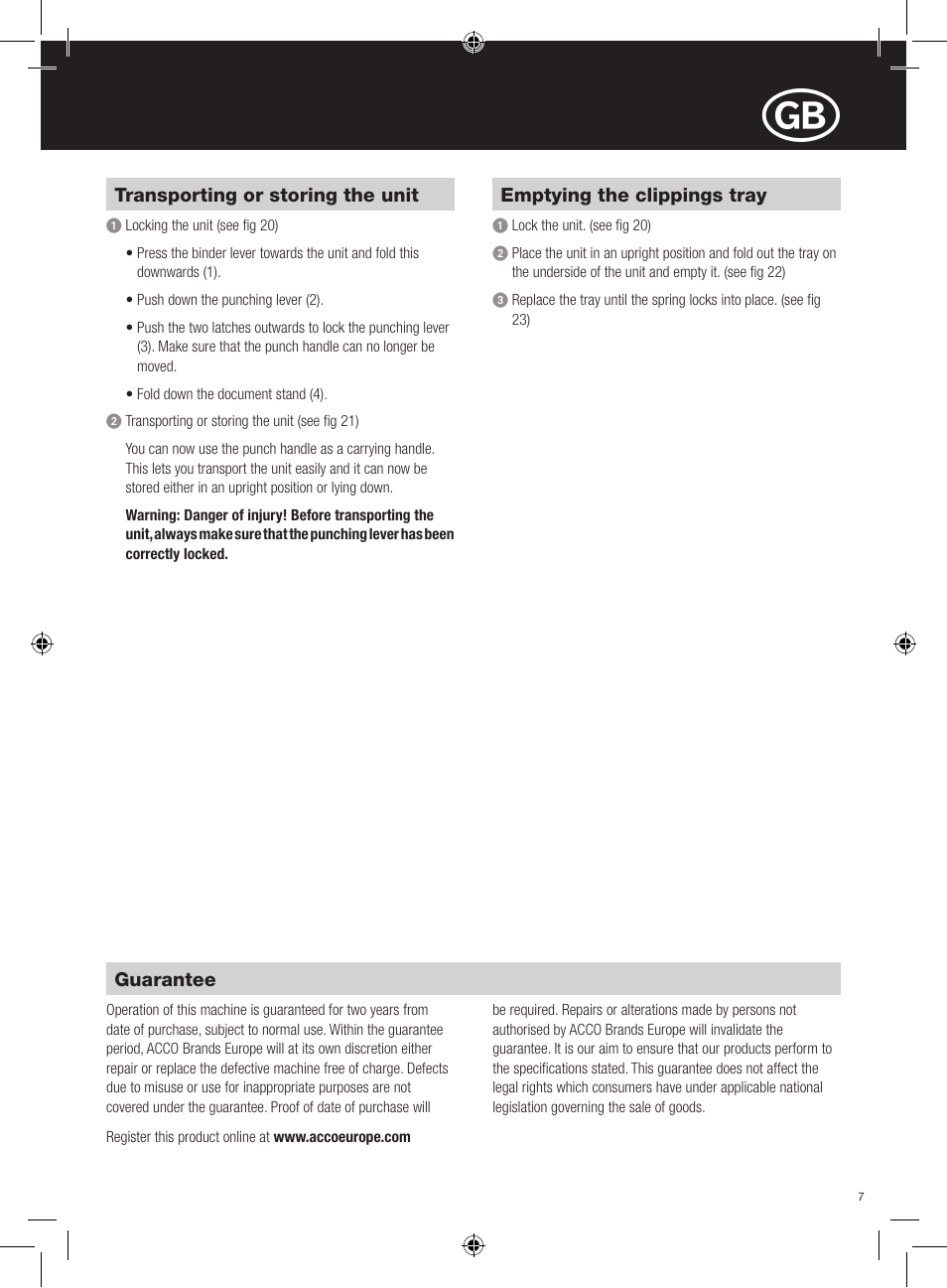 GBC 320 MultiBind User Manual | Page 7 / 74