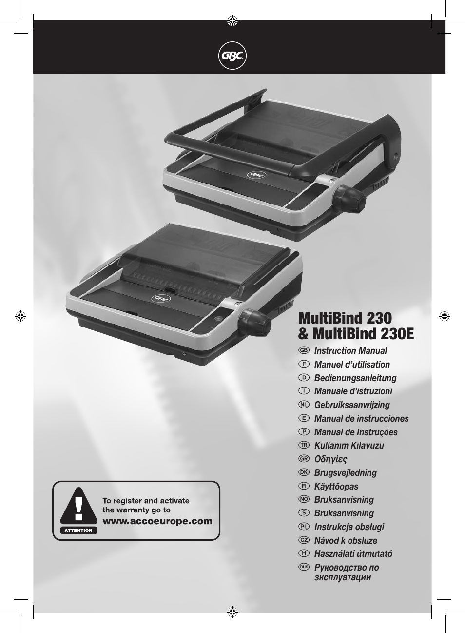 GBC 230E MultiBind User Manual | 74 pages