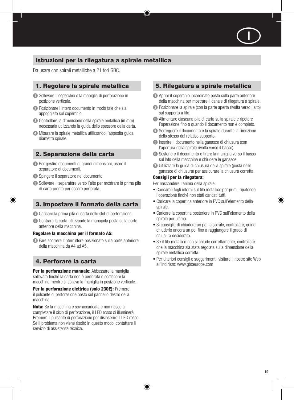 GBC 230E MultiBind User Manual | Page 19 / 74