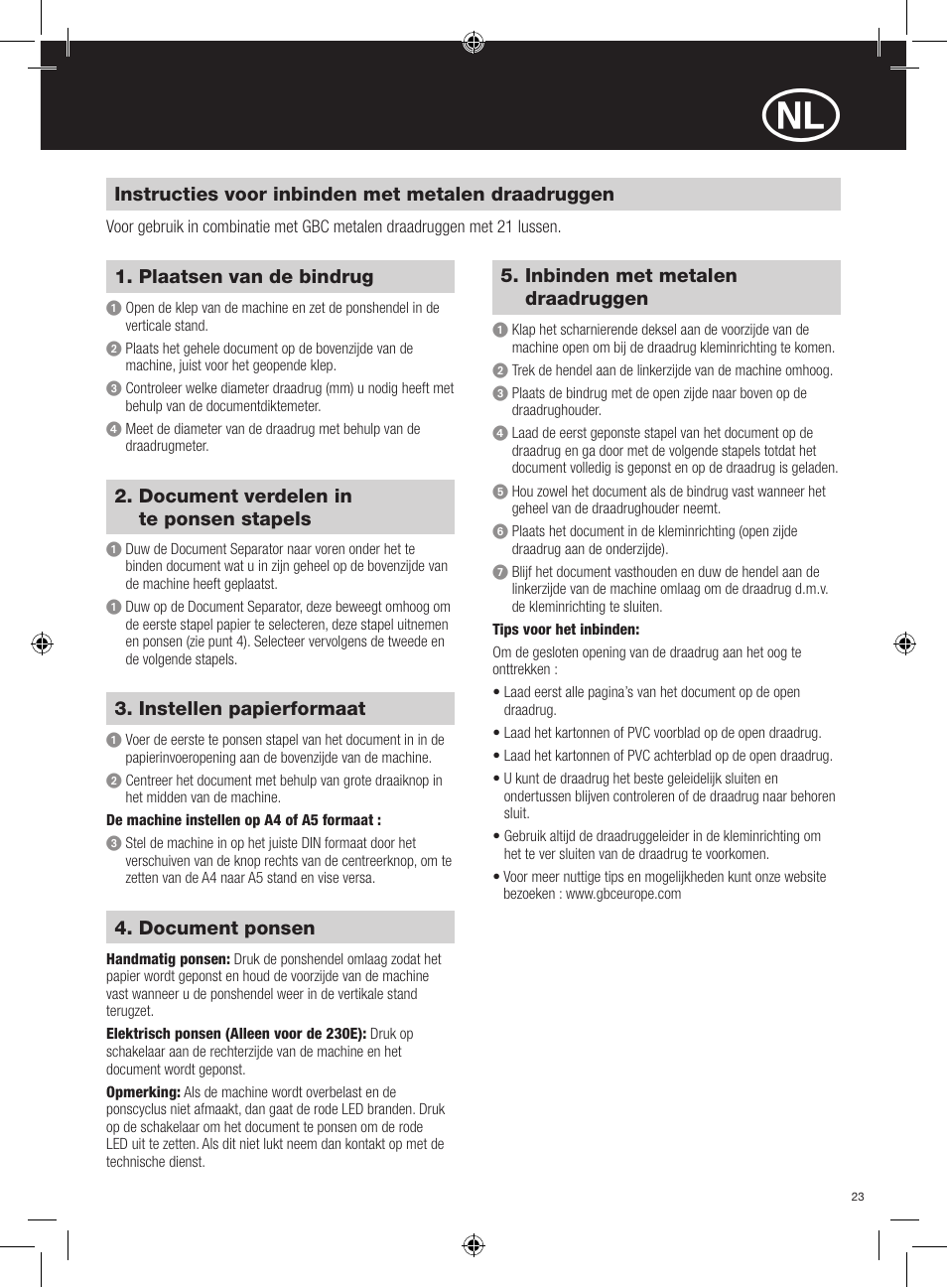 GBC 230E MultiBind User Manual | Page 23 / 74
