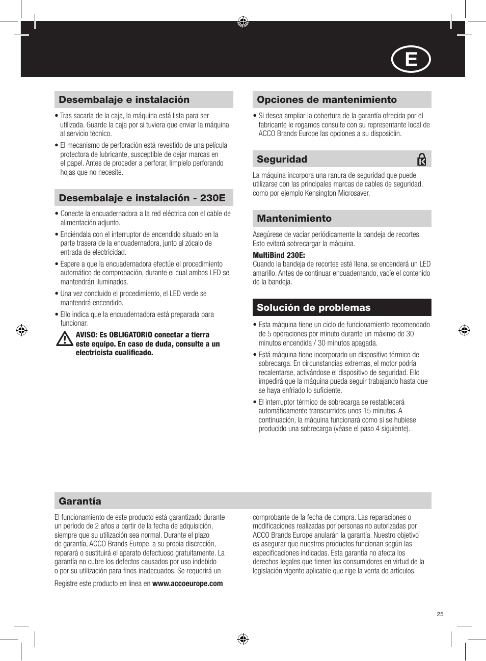 GBC 230E MultiBind User Manual | Page 25 / 74
