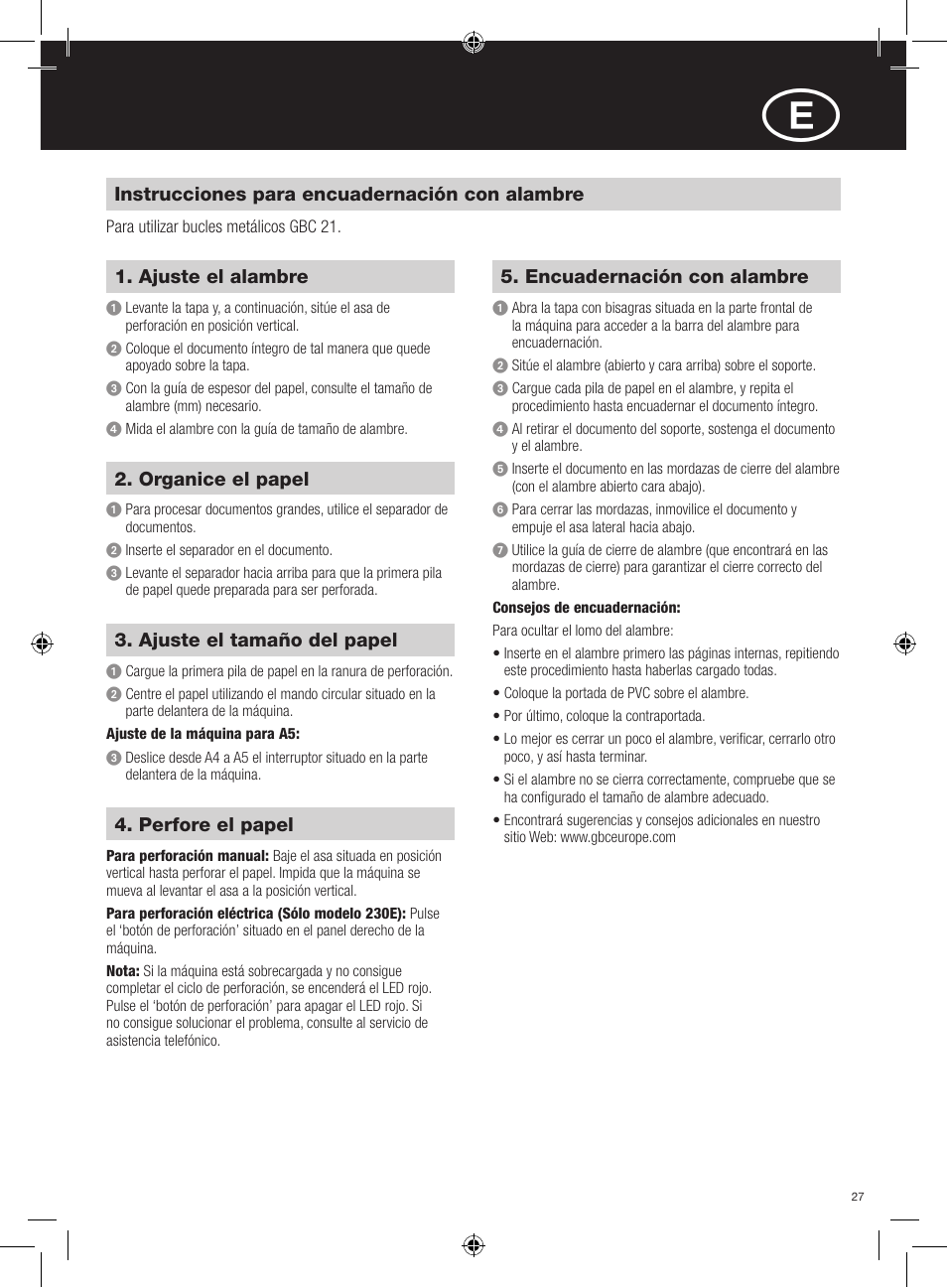 GBC 230E MultiBind User Manual | Page 27 / 74