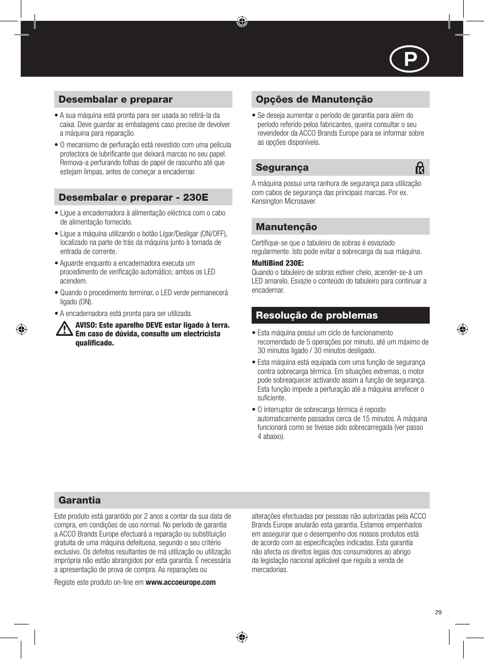 GBC 230E MultiBind User Manual | Page 29 / 74