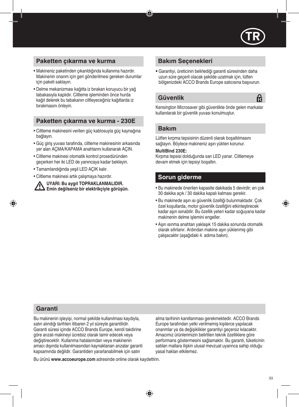 GBC 230E MultiBind User Manual | Page 33 / 74