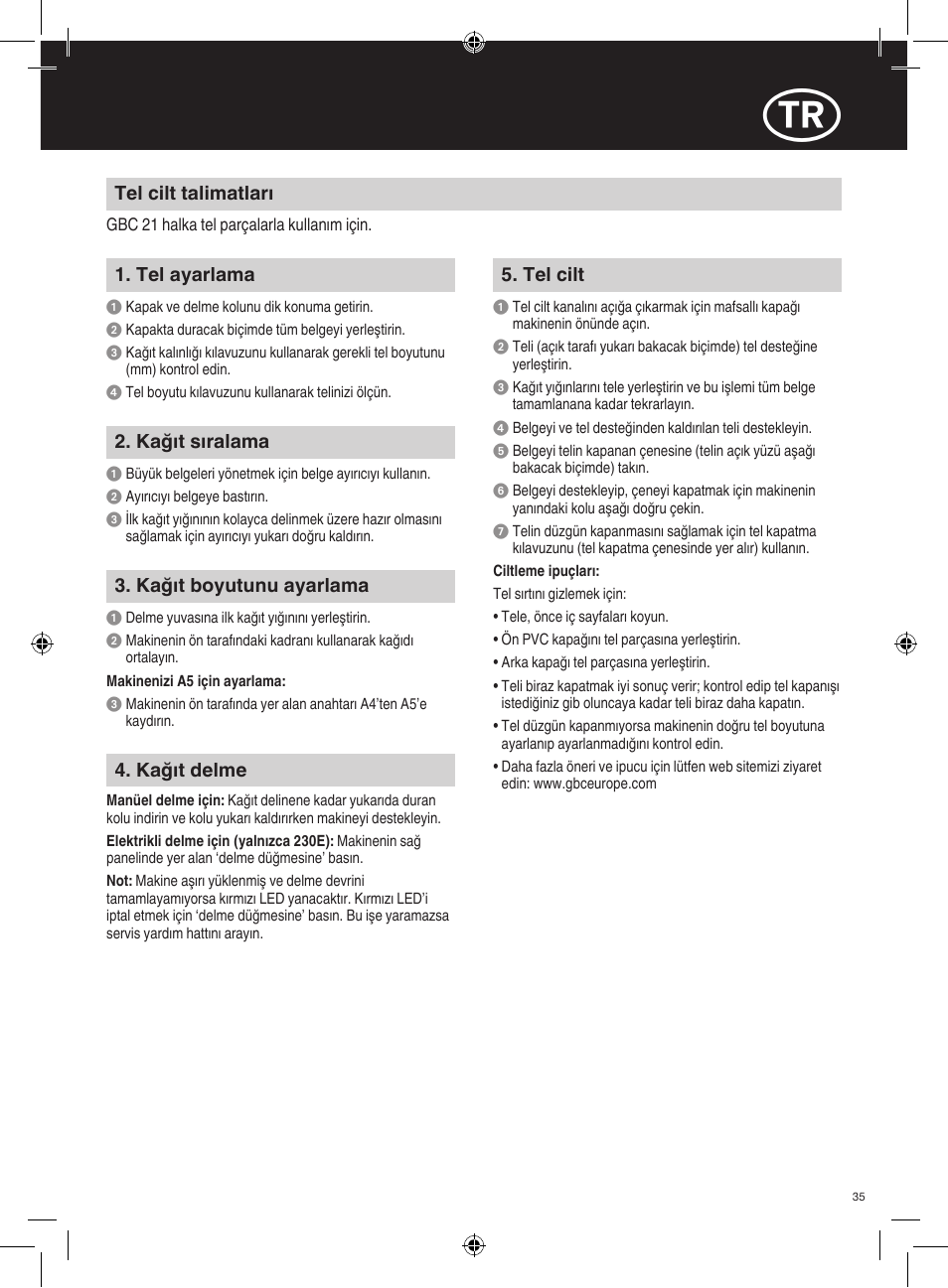 GBC 230E MultiBind User Manual | Page 35 / 74