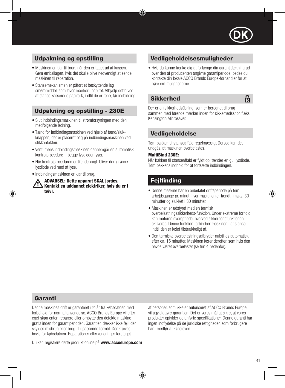 GBC 230E MultiBind User Manual | Page 41 / 74