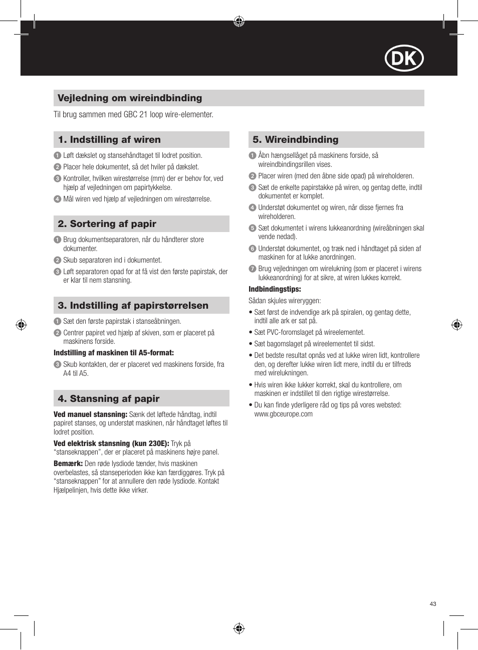 GBC 230E MultiBind User Manual | Page 43 / 74