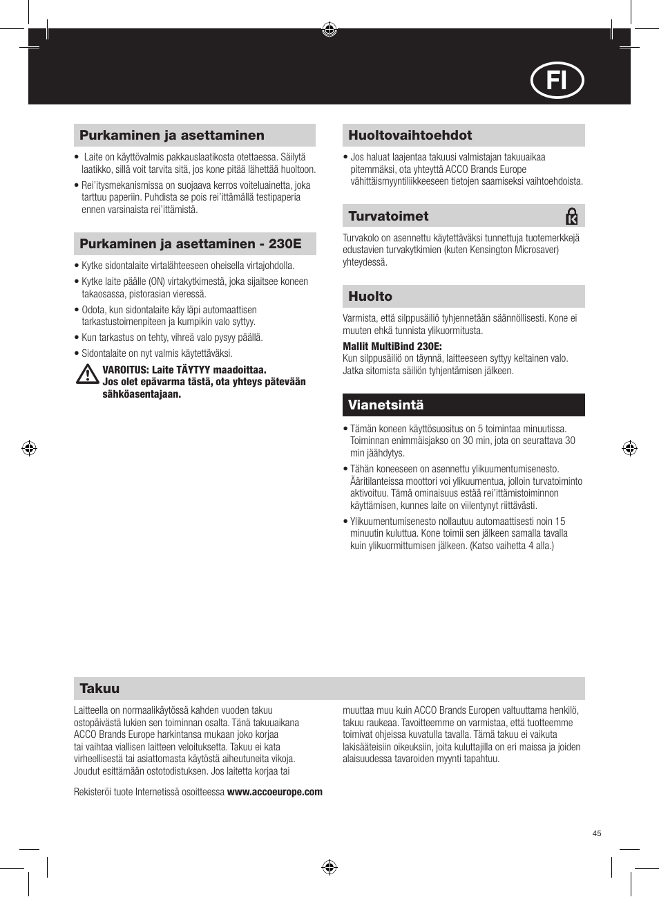 GBC 230E MultiBind User Manual | Page 45 / 74