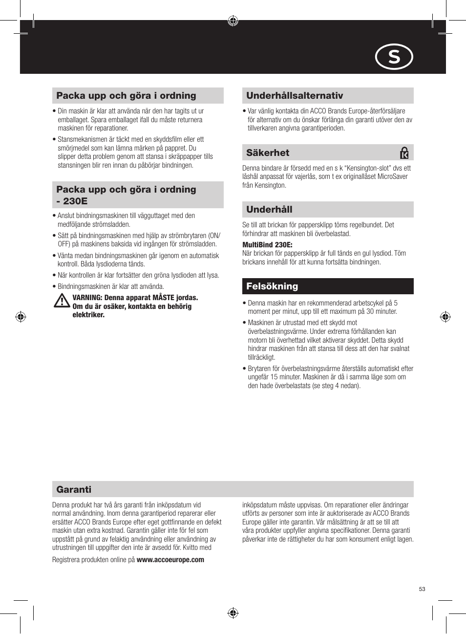 GBC 230E MultiBind User Manual | Page 53 / 74