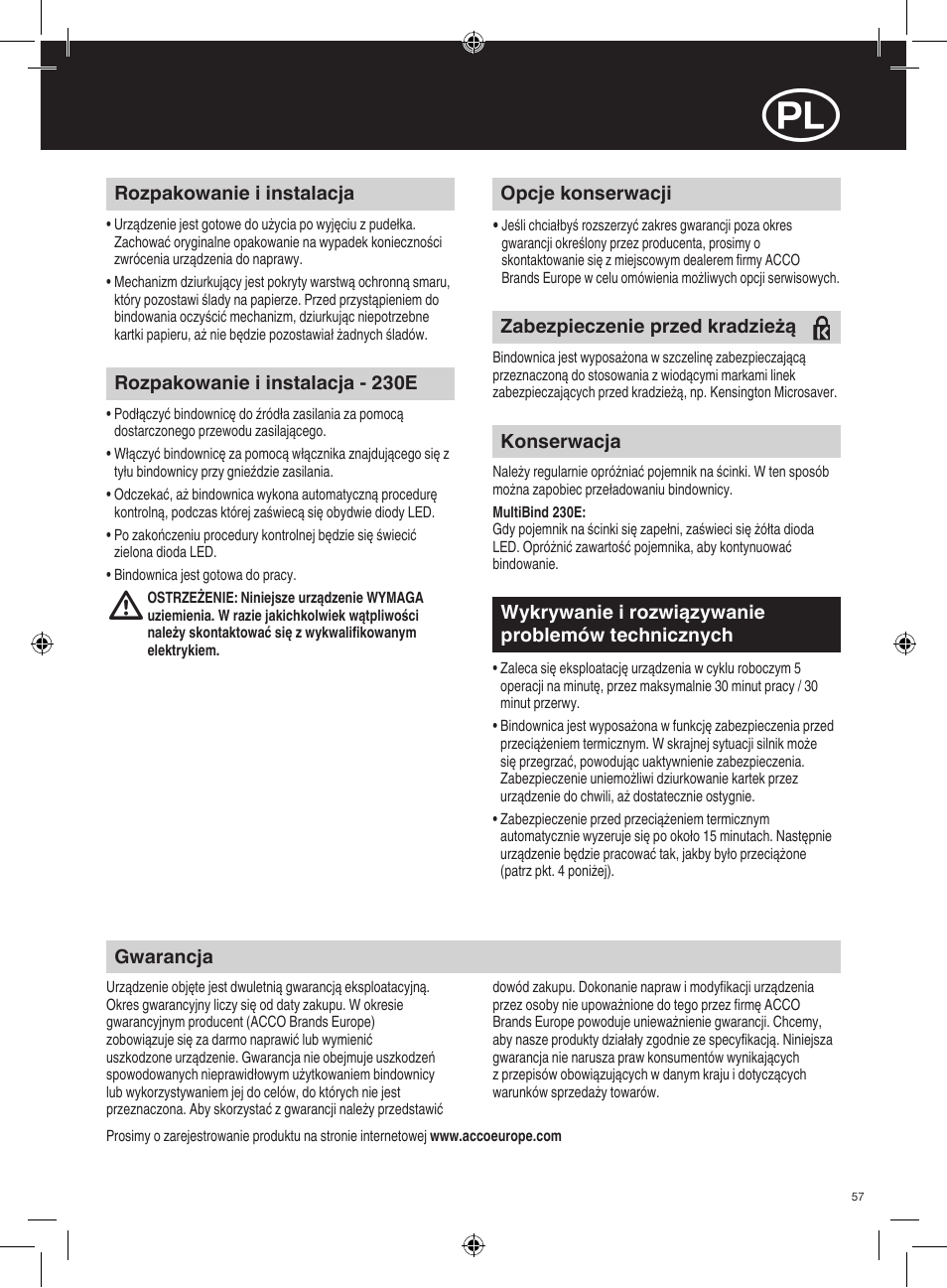 GBC 230E MultiBind User Manual | Page 57 / 74