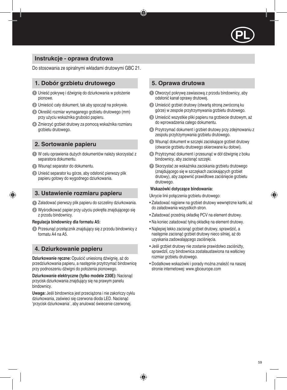 GBC 230E MultiBind User Manual | Page 59 / 74