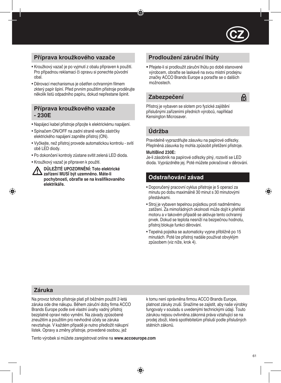 GBC 230E MultiBind User Manual | Page 61 / 74