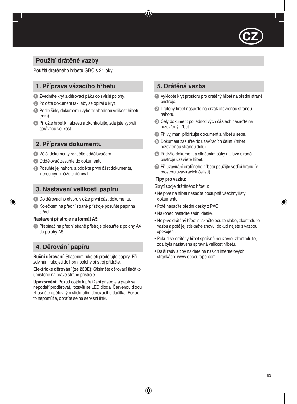 GBC 230E MultiBind User Manual | Page 63 / 74