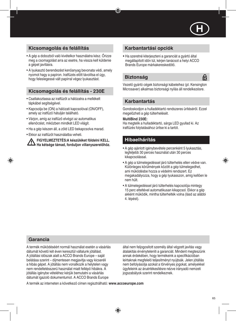 GBC 230E MultiBind User Manual | Page 65 / 74