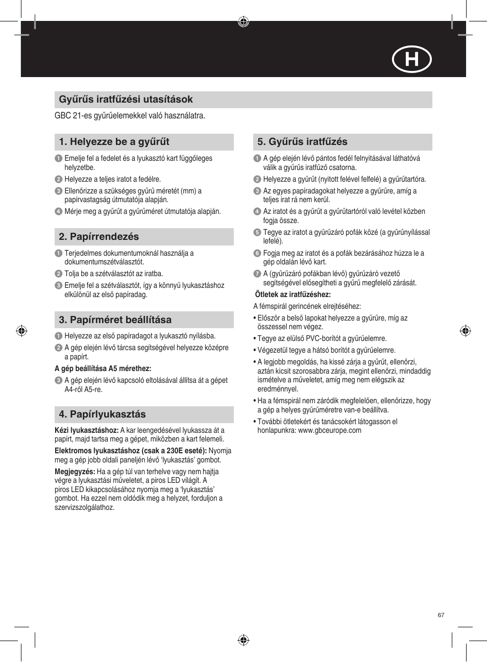 GBC 230E MultiBind User Manual | Page 67 / 74