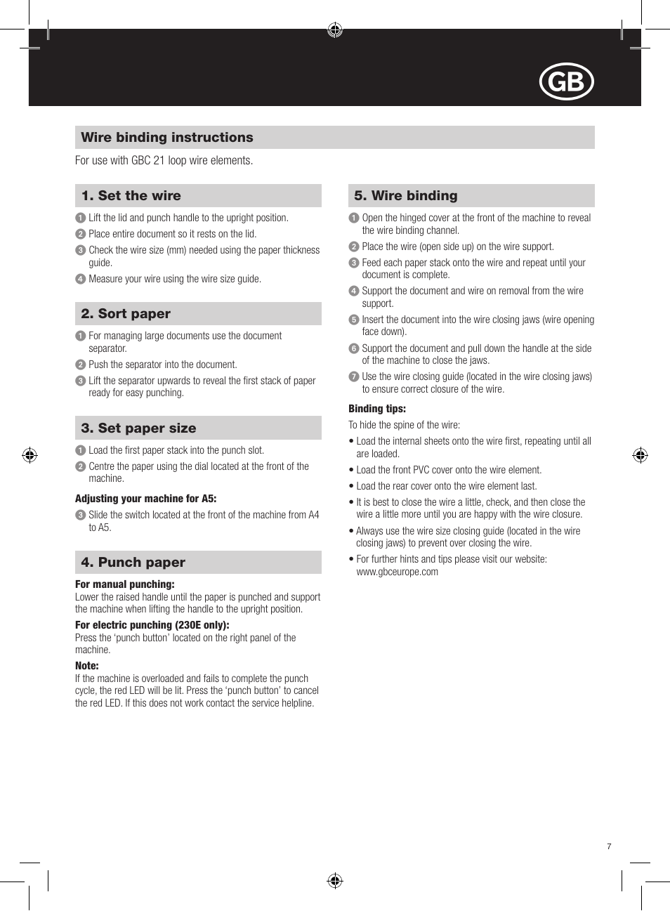 GBC 230E MultiBind User Manual | Page 7 / 74