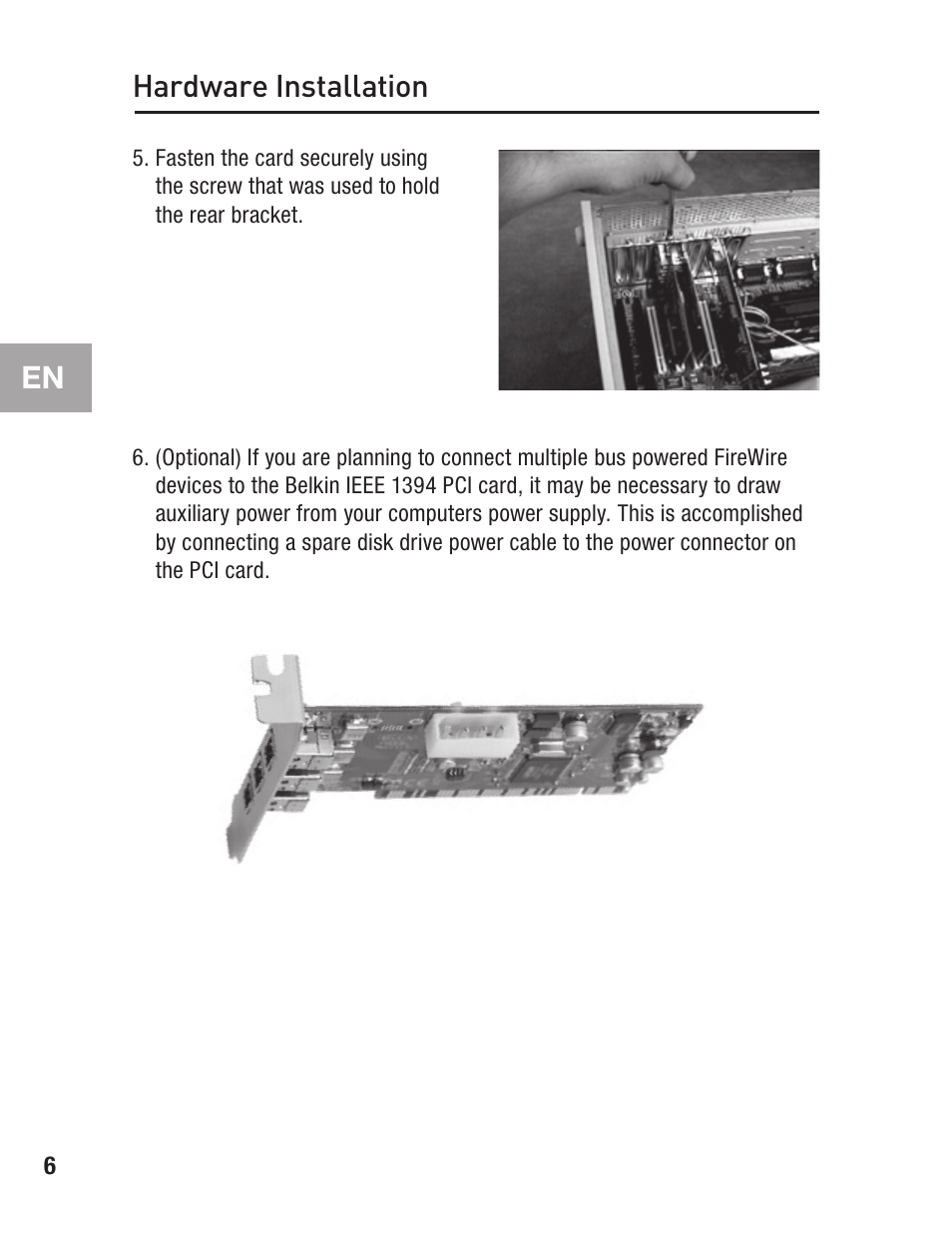 En hardware installation | Belkin FIREWIRE F5U503 User Manual | Page 10 / 112