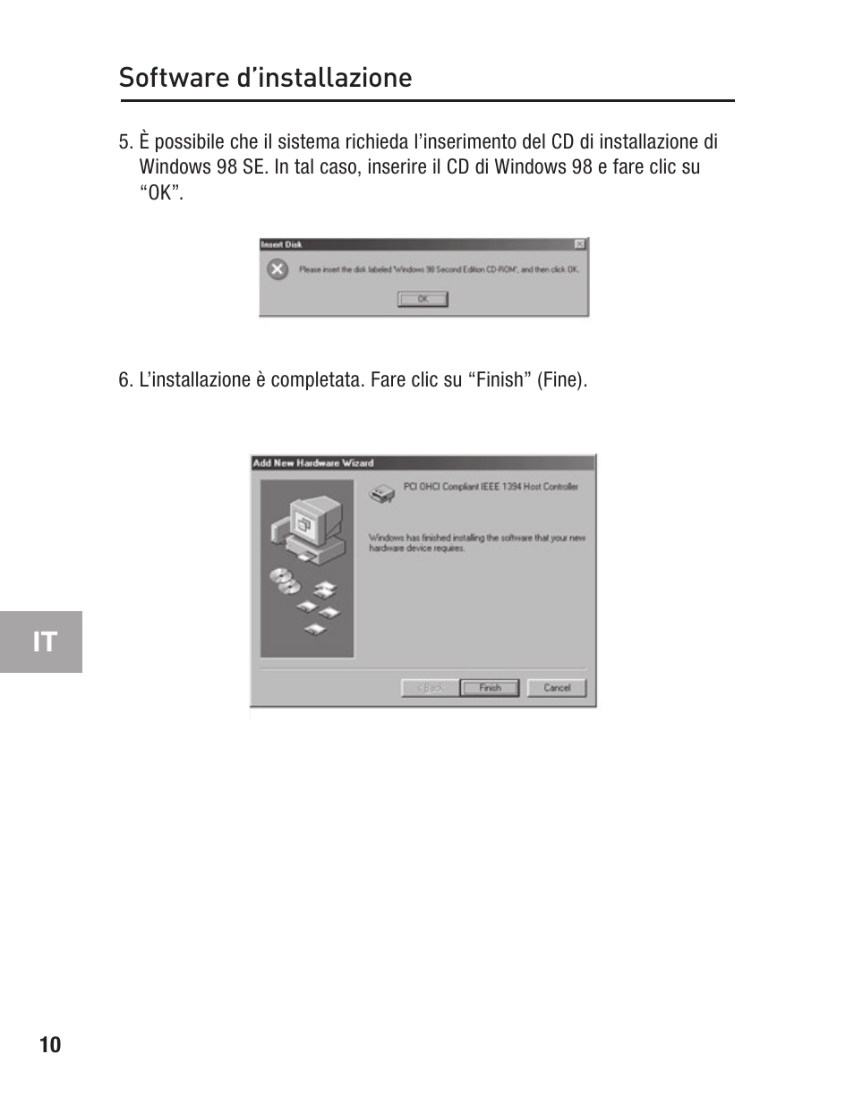 Software d’installazione | Belkin FIREWIRE F5U503 User Manual | Page 104 / 112