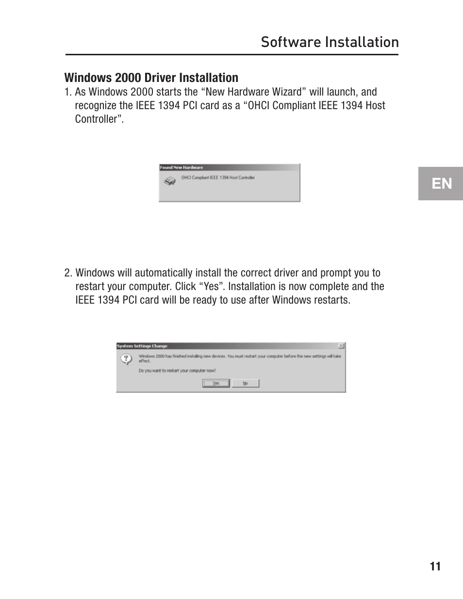 Windows 2000 driver installation, Software installation | Belkin FIREWIRE F5U503 User Manual | Page 15 / 112