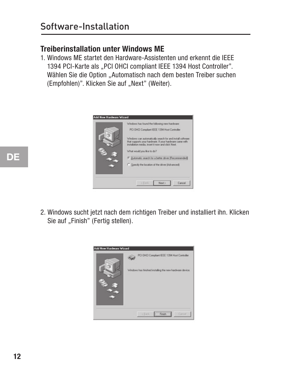 Treiberinstallation unter windows me, Software-installation | Belkin FIREWIRE F5U503 User Manual | Page 52 / 112