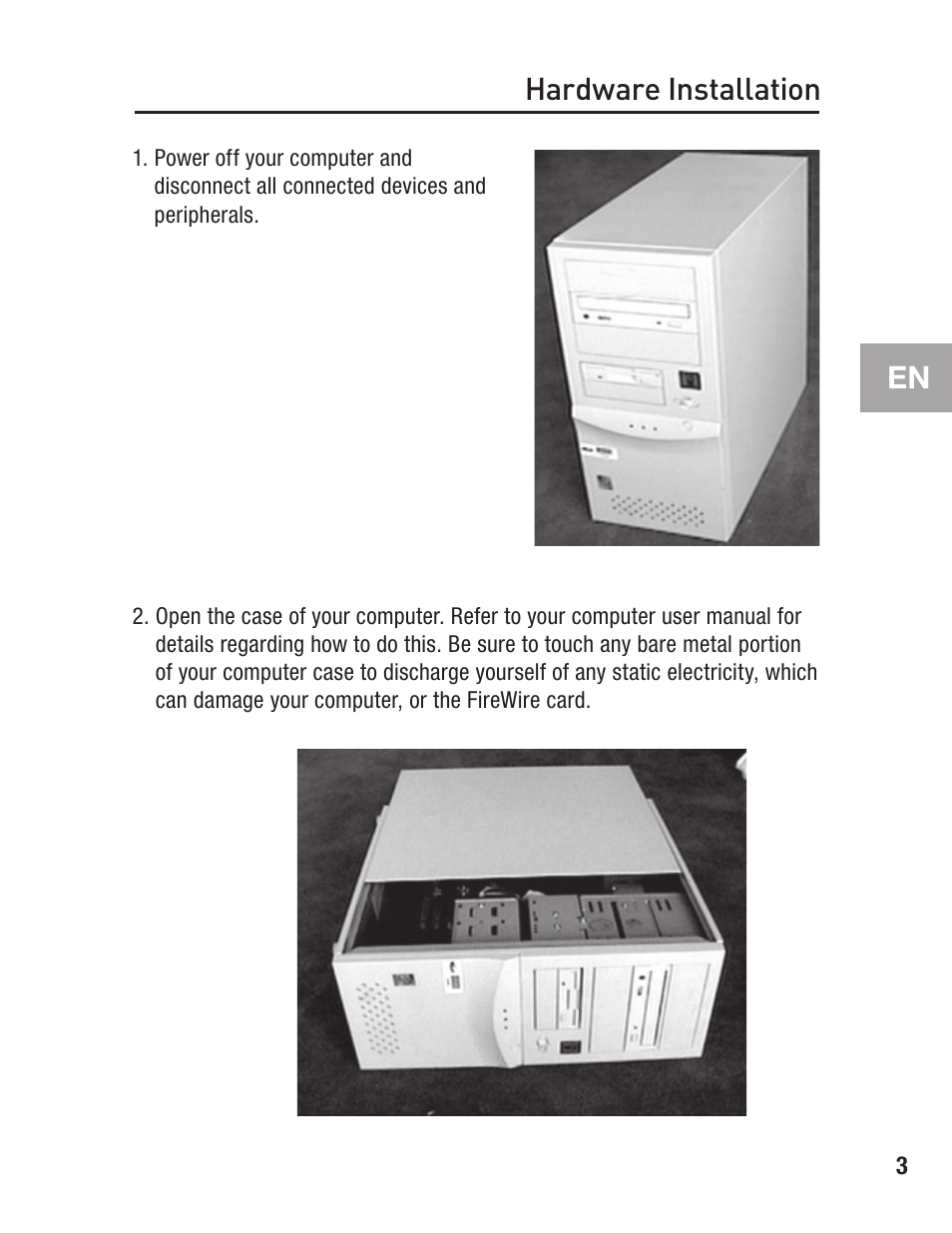 Hardware installation | Belkin FIREWIRE F5U503 User Manual | Page 7 / 112